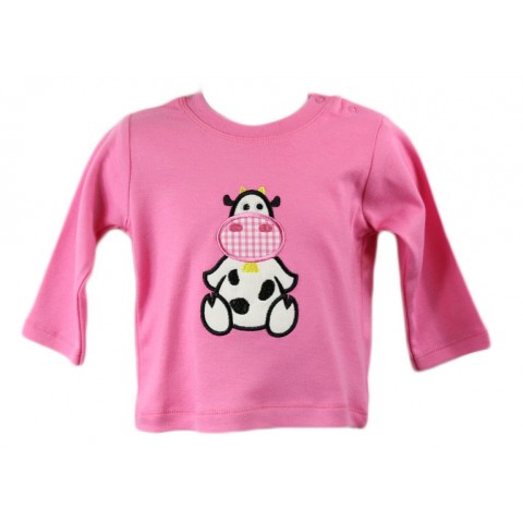 Girls Pink Long Sleeved Top Cow Design